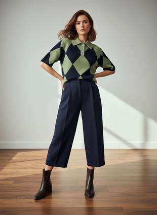 Lacivert BAKLAVA DESENLİ POLO YAKA TRİKO KAZAK