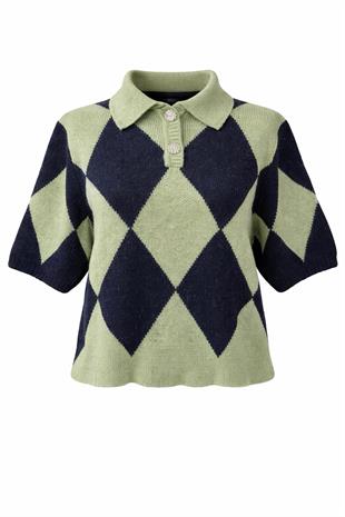 Lacivert BAKLAVA DESENLİ POLO YAKA TRİKO KAZAK