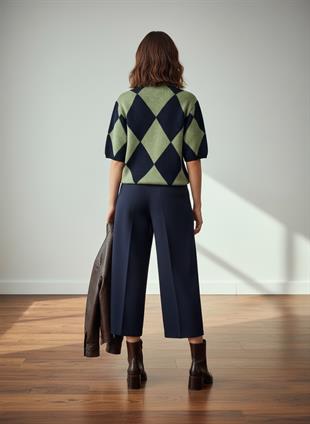 Lacivert BAKLAVA DESENLİ POLO YAKA TRİKO KAZAK