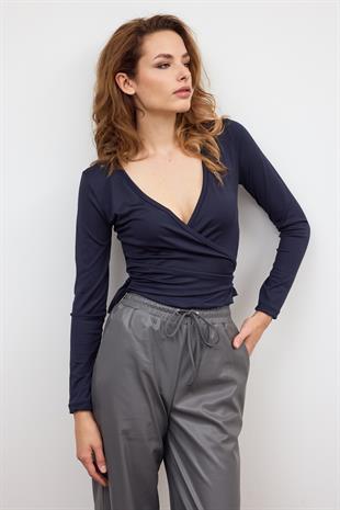 Lacivert BASİC KRUVAZE BAĞLAMALI BLUZ