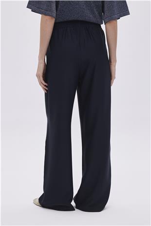 Navy Elastic Waistband Trousers With Drawstring