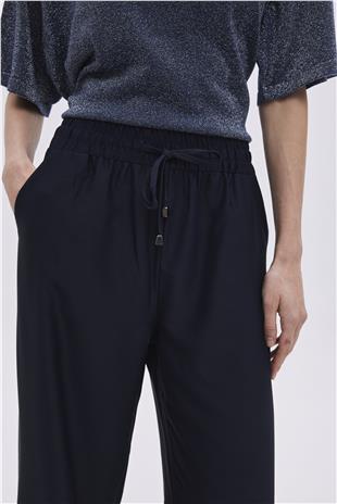 Navy Elastic Waistband Trousers With Drawstring