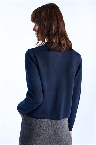 Lacivert Düğmeli Triko Hırka