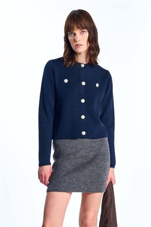 Lacivert Düğmeli Triko Hırka
