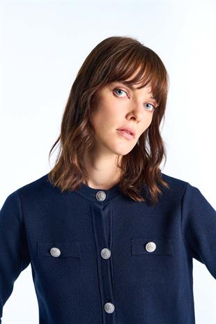 Lacivert Düğmeli Triko Hırka