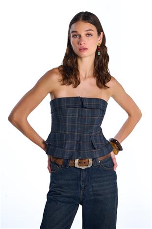 Lacivert Ekoseli Büstiyer