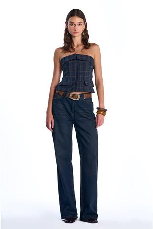 Lacivert Ekoseli Büstiyer