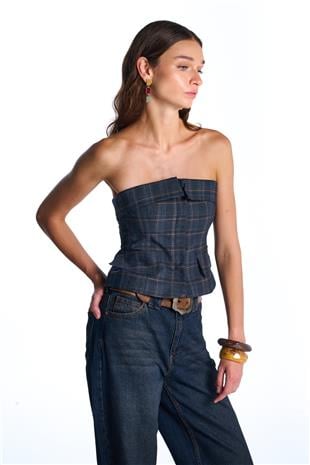 Lacivert Ekoseli Büstiyer