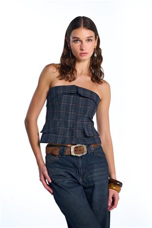 Lacivert Ekoseli Büstiyer