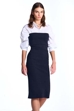 Lacivert Straplez Elbise