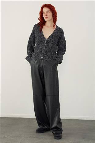 Navy Brushed Textured Buttoned Knitwear Cardigan