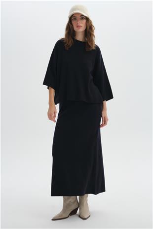 Lacivert Kısa Kollu Triko Kazak