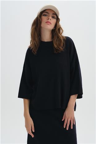 Lacivert Kısa Kollu Triko Kazak