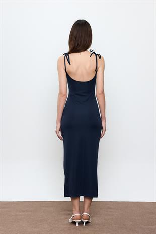 Lacivert Midi Boy Elbise