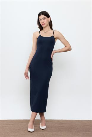 Lacivert Midi Boy Elbise