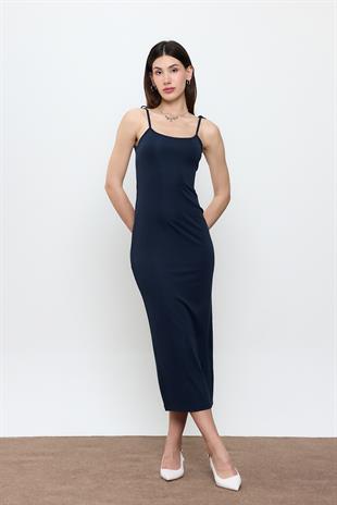 Lacivert Midi Boy Elbise