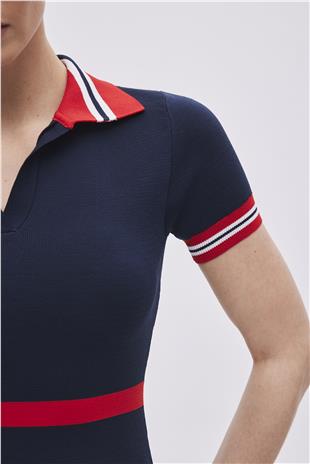Navy Polo Neck Straight Fit Knitwear Dress