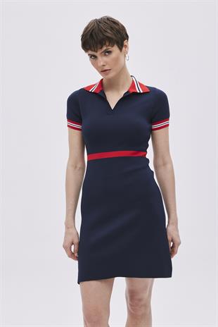 Navy Polo Neck Straight Fit Knitwear Dress