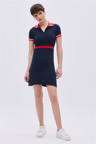 Navy Polo Neck Straight Fit Knitwear Dress