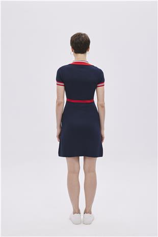 Navy Polo Neck Straight Fit Knitwear Dress