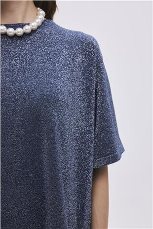 Lacivert Simli Oversize Triko Kazak