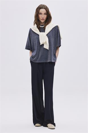 Lacivert Simli Oversize Triko Kazak