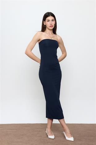 Lacivert Straplez Maxi Boy Elbise