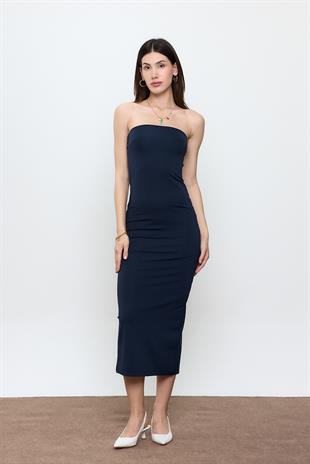 Lacivert Straplez Maxi Boy Elbise
