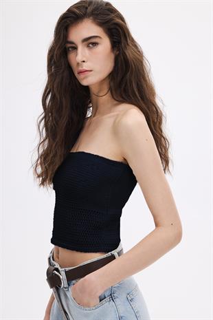 Lacivert Triko Büstiyer Top