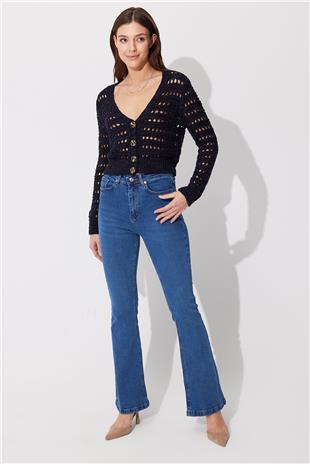 Navy V neck Ajour Cardigan SWC4675LA