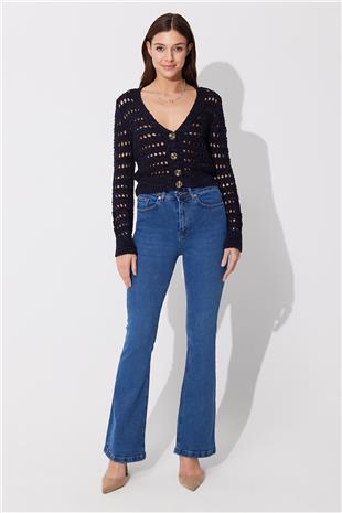 Navy V neck Ajour Cardigan SWC4675LA