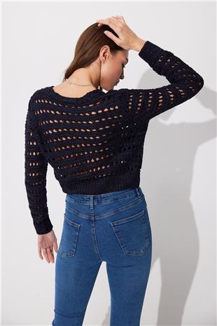 Navy V neck Ajour Cardigan SWC4675LA