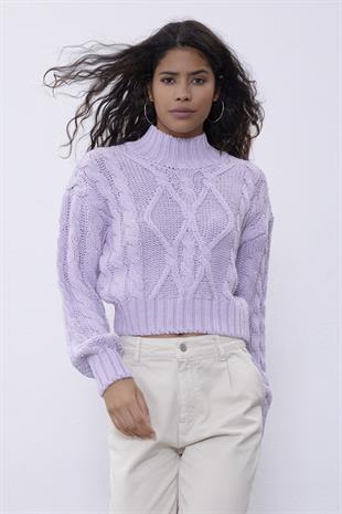 lilacc Knit Pattern Crop Sweater SWK4306LL