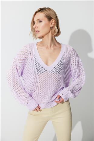 lilacc V-Neck  Knit Pattern Knit Sweater SWK4600LL