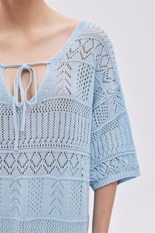 Blue Open Knit Oversize Knitwear Dress