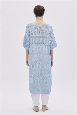Blue Open Knit Oversize Knitwear Dress