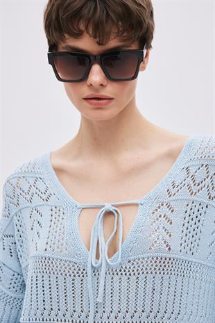 Blue Open Knit Oversize Knitwear Dress