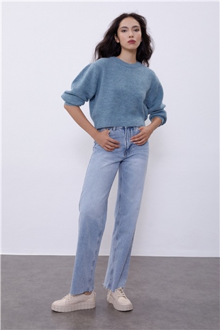 Blue Off Shoulder Knit Sweater SWK4496MA