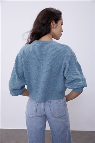 Blue Off Shoulder Knit Sweater SWK4496MA