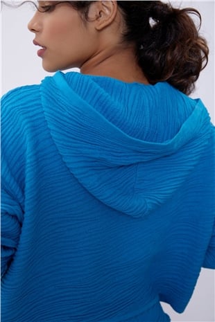 Blue Hooded Embossed Patterned Mini Skirt  Knit Set SWTK4515-16MA