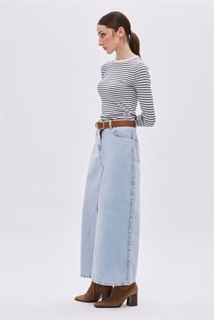 Blue Front Slit Denim Skirt