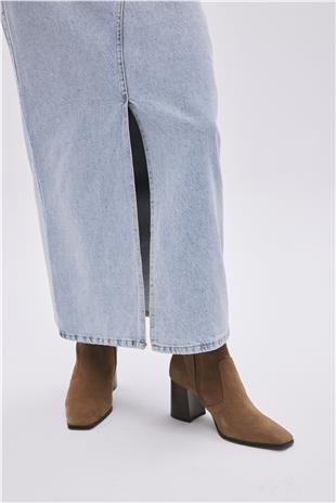 Blue Front Slit Denim Skirt
