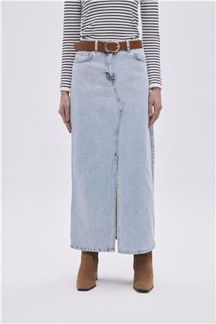 Blue Front Slit Denim Skirt