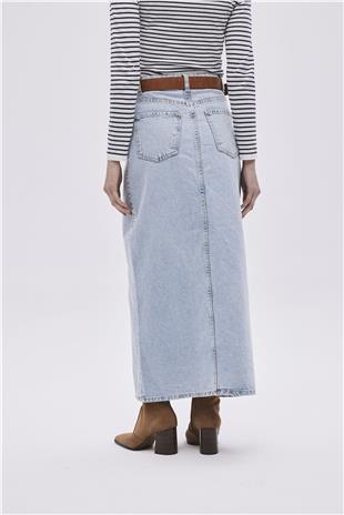 Blue Front Slit Denim Skirt