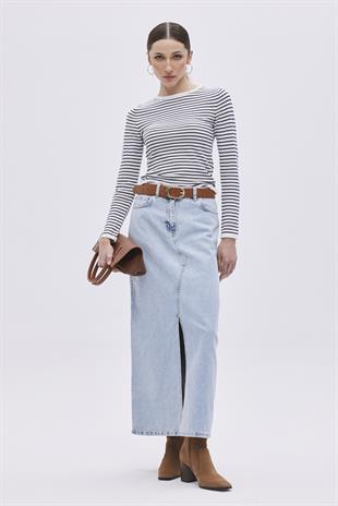 Blue Front Slit Denim Skirt