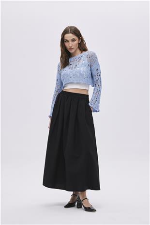 Blue Ripped Detailed Knitwear Crop