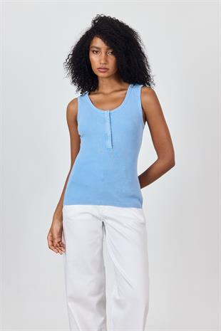 Mavi Soluk Efektli Çıt Çıtlı Atlet