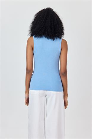 Mavi Soluk Efektli Çıt Çıtlı Atlet