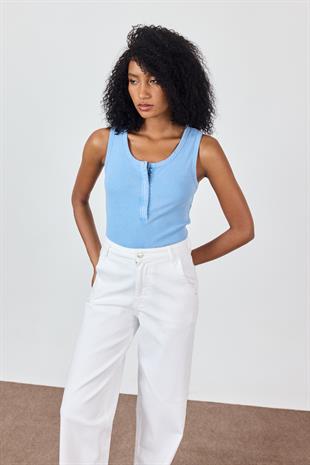 Mavi Soluk Efektli Çıt Çıtlı Atlet