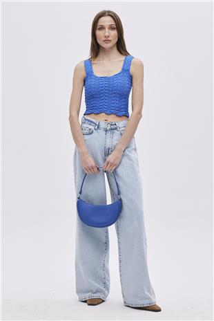 Blue Knitwear Crop Top